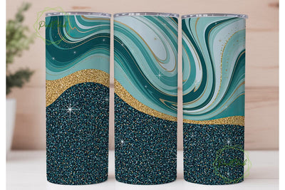 Blue Gold Glitter Marble 20oz Tumbler Sublimation PixelChick 