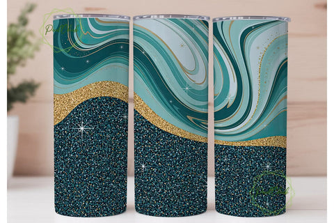 Blue Gold Glitter Marble 20oz Tumbler Sublimation PixelChick 