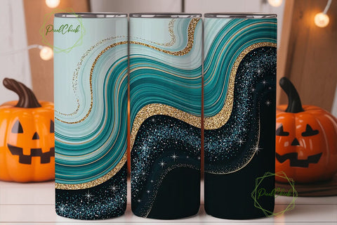 Blue Gold Glitter Marble 20oz Tumbler Sublimation PixelChick 