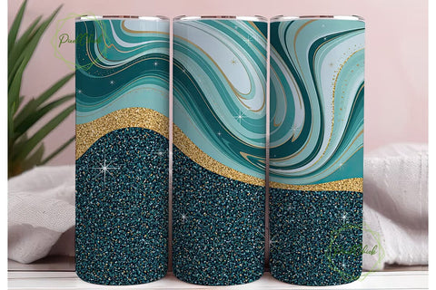 Blue Gold Glitter Marble 20oz Tumbler Sublimation PixelChick 