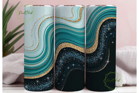Blue Gold Glitter Marble 20oz Tumbler Sublimation PixelChick 