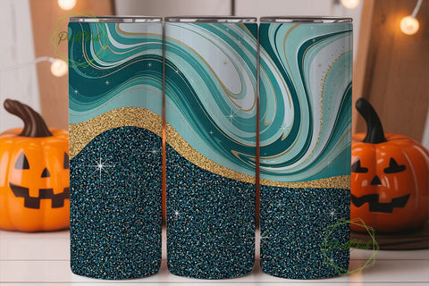 Blue Gold Glitter Marble 20oz Tumbler Sublimation PixelChick 