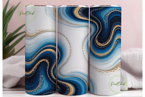 Blue Gold Marble 20oz Tumbler Wrap Sublimation PixelChick 