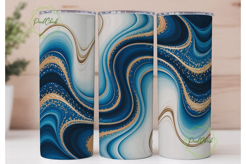 Blue Gold Marble 20oz Tumbler Wrap Sublimation PixelChick 