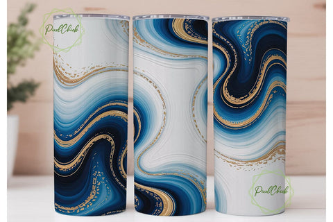 Blue Gold Marble 20oz Tumbler Wrap Sublimation PixelChick 