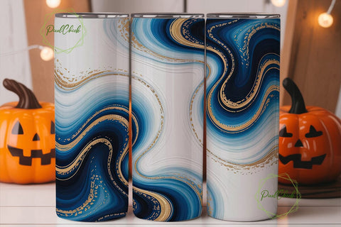 Blue Gold Marble 20oz Tumbler Wrap Sublimation PixelChick 
