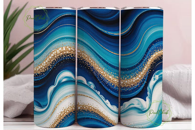 Blue Gold Ocean Marble Tumbler Wrap PNG Sublimation PixelChick 