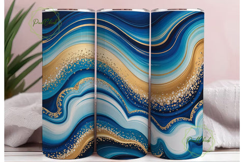 Blue Gold Ocean Marble Tumbler Wrap PNG Sublimation PixelChick 