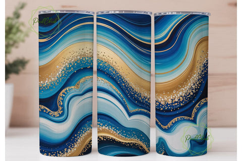 Blue Gold Ocean Marble Tumbler Wrap PNG Sublimation PixelChick 