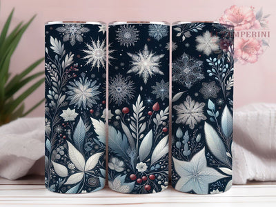 Blue Gold Snowflake Christmas Tumbler, Elegant Snowflake Design, Winter Holiday Tumbler, 20Oz Sublimation Wrap, Gold Snowflake Pattern, Blue Christmas Theme, Tumbler Sublimation Sublimation Li Zamperini 