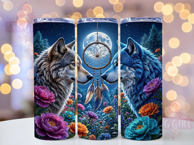 Blue Gray Wolf Dreamcatcher 20oz Tumbler, Blue Wolf, Gray Wolf, Dreamcatcher Design, Sublimation Wrap, 20oz Tumbler, Tribal Aesthetic, Mystic Charm Sublimation SvggirlplusArt 
