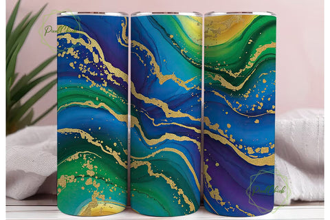 Blue Green Gold Marble Tumbler Wrap PNG Sublimation PixelChick 