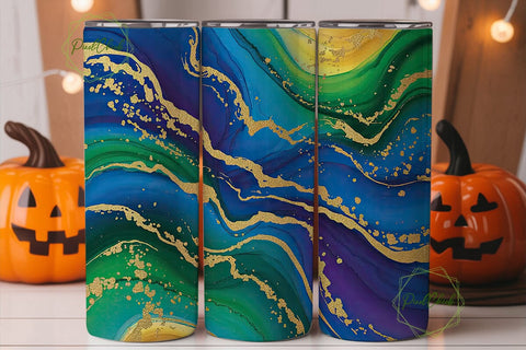 Blue Green Gold Marble Tumbler Wrap PNG Sublimation PixelChick 