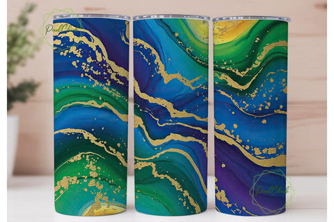 Blue Green Gold Marble Tumbler Wrap PNG Sublimation PixelChick 