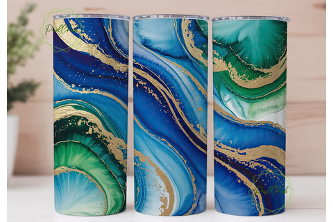 Blue Green Gold Marble Tumbler Wrap PNG Sublimation PixelChick 