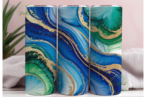Blue Green Gold Marble Tumbler Wrap PNG Sublimation PixelChick 