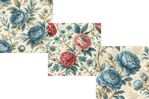 Blue Green Vintage Floral Pattern, Digital Paper, Seamless Pattern Digital Pattern FloridPrintables 