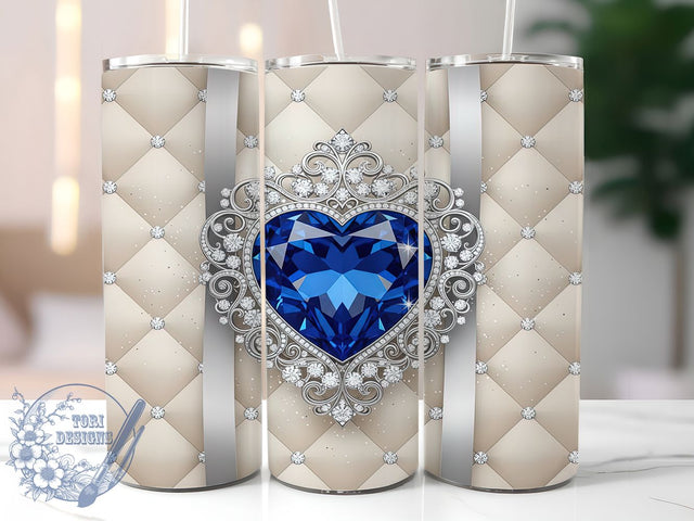 Blue Heart Diamond Bow Tumbler, Diamond Bow Wrap, Glitter Sublimation Design, Elegant Blue Cup, 20Oz Skinny Tumbler Wrap, Sparkling Holiday Mug, Glamorous Bow Design Sublimation ToriDesigns 