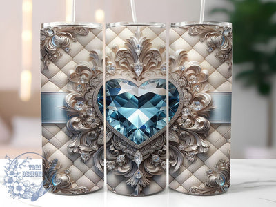 Blue Heart Diamond Bow Tumbler, Diamond Bow Wrap, Glitter Sublimation Design, Elegant Blue Cup, 20Oz Skinny Tumbler Wrap, Sparkling Holiday Mug, Glamorous Bow Design Sublimation ToriDesigns 
