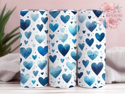 Blue Hearts 20oz Tumbler Wrap, Heart Pattern Wrap, 20oz Sublimation Design, Cute Tumbler Design, Unique Gift Idea, Colorful Tumbler Pattern, Love Theme Drinkware Sublimation Li Zamperini 