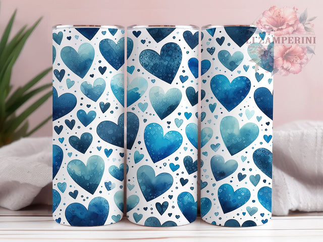 Blue Hearts 20oz Tumbler Wrap, Heart Pattern Wrap, 20oz Sublimation Design, Cute Tumbler Design, Unique Gift Idea, Colorful Tumbler Pattern, Love Theme Drinkware Sublimation Li Zamperini 