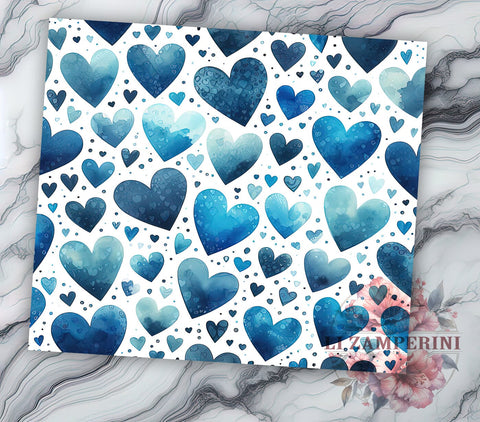 Blue Hearts 20oz Tumbler Wrap, Heart Pattern Wrap, 20oz Sublimation Design, Cute Tumbler Design, Unique Gift Idea, Colorful Tumbler Pattern, Love Theme Drinkware Sublimation Li Zamperini 