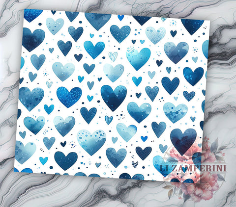 Blue Hearts 20oz Tumbler Wrap, Heart Pattern Wrap, 20oz Sublimation Design, Cute Tumbler Design, Unique Gift Idea, Colorful Tumbler Pattern, Love Theme Drinkware Sublimation Li Zamperini 