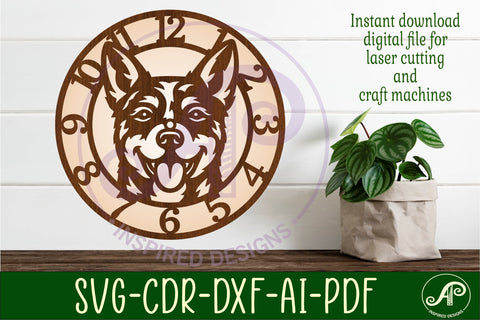 Blue Heeler dog clock wall clock laser cut file SVG APInspireddesigns 