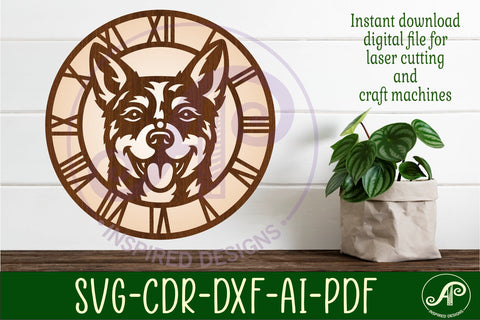 Blue Heeler dog clock wall clock laser cut file SVG APInspireddesigns 