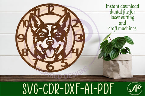Blue Heeler dog clock wall clock laser cut file SVG APInspireddesigns 
