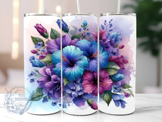 Blue Hibiscus 20oz Skinny Tumbler, Hawaii Tumbler Png, Straight & Tapered Tumbler Wrap, Instant Digital Download Sublimation ToriDesigns 