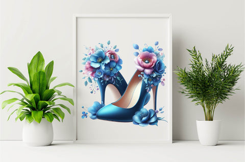 Blue High Heels with Beautiful Flowers Sublimation Clipart Sublimation SVGArt 