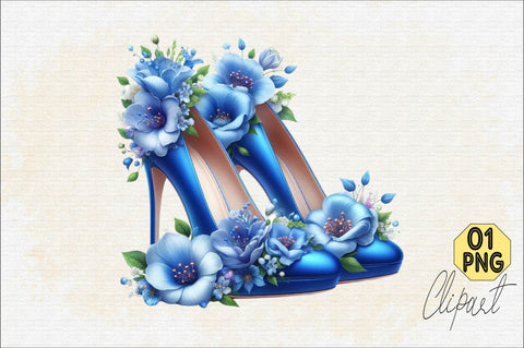 Blue High Heels with Beautiful Flowers Sublimation Clipart Sublimation SVGArt 