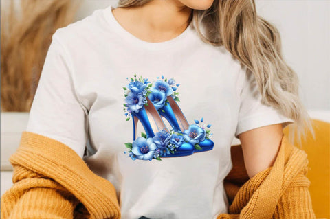 Blue High Heels with Beautiful Flowers Sublimation Clipart Sublimation SVGArt 
