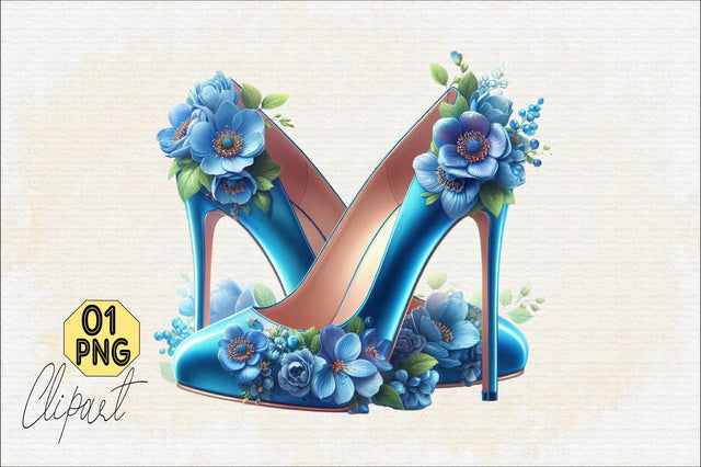 Blue High Heels with Beautiful Flowers Sublimation Clipart Sublimation SVGArt 