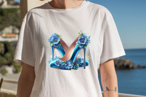 Blue High Heels with Beautiful Flowers Sublimation Clipart Sublimation SVGArt 