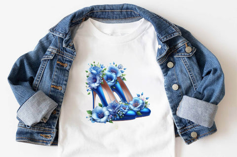 Blue High Heels with Beautiful Flowers Sublimation Clipart Sublimation SVGArt 