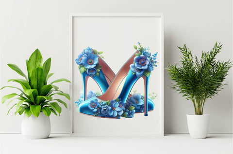 Blue High Heels with Beautiful Flowers Sublimation Clipart Sublimation SVGArt 