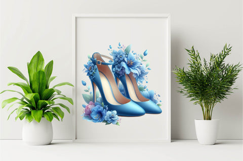Blue High Heels with Beautiful Flowers Sublimation Clipart Sublimation SVGArt 