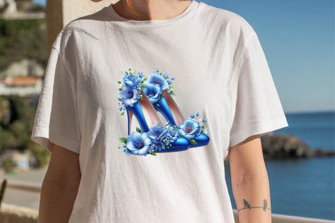 Blue High Heels with Beautiful Flowers Sublimation Clipart Sublimation SVGArt 