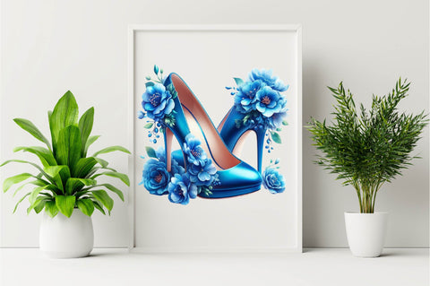 Blue High Heels with Beautiful Flowers Sublimation Clipart Sublimation SVGArt 