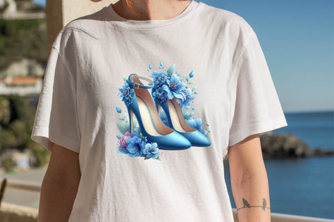 Blue High Heels with Beautiful Flowers Sublimation Clipart Sublimation SVGArt 