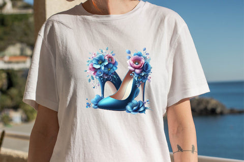 Blue High Heels with Beautiful Flowers Sublimation Clipart Sublimation SVGArt 