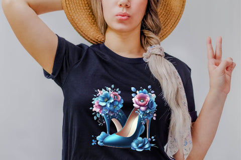 Blue High Heels with Beautiful Flowers Sublimation Clipart Sublimation SVGArt 