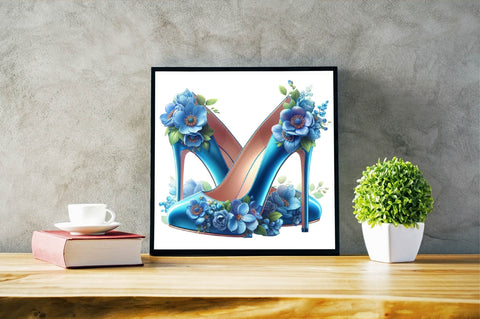 Blue High Heels with Beautiful Flowers Sublimation Clipart Sublimation SVGArt 