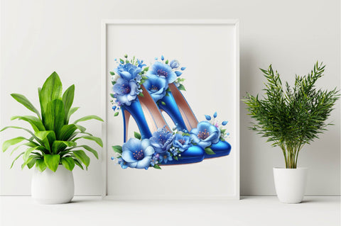 Blue High Heels with Beautiful Flowers Sublimation Clipart Sublimation SVGArt 