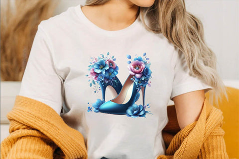 Blue High Heels with Beautiful Flowers Sublimation Clipart Sublimation SVGArt 
