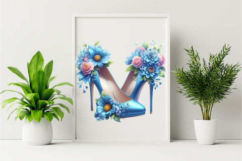 Blue High Heels with Beautiful Flowers Sublimation Clipart Sublimation SVGArt 