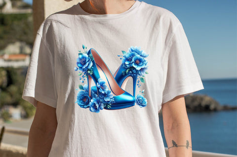 Blue High Heels with Beautiful Flowers Sublimation Clipart Sublimation SVGArt 