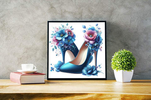 Blue High Heels with Beautiful Flowers Sublimation Clipart Sublimation SVGArt 
